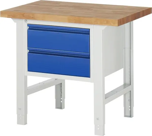 RAU Werkbank Serie BASIC-7 - Modell 7125 höhenverstellbar Unterbau-Container (2x Schublade) 1000x790-1140x700 mm A3-7125I...