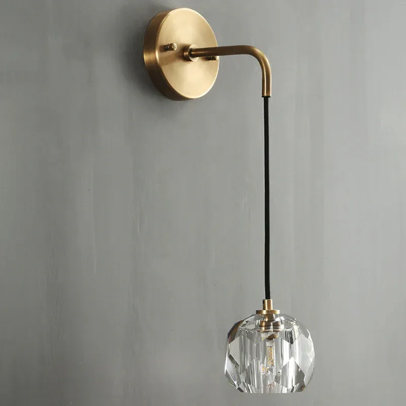 Hauptlicht- Gold-Globus-Wandleuchte, zeitgenössische Kristallleuchte, 1 Glühbirne, Schlafzimmer-Wandleuchte