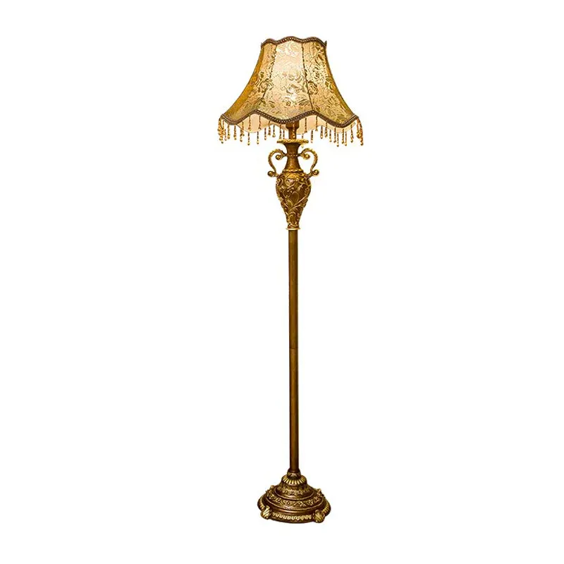 Hochwertige OEM Stehleuchte aus gewelltem Stoff mit Rosenmuster, rustikal, 1 Glühbirne, Wohnzimmer-Stehlampe Golden