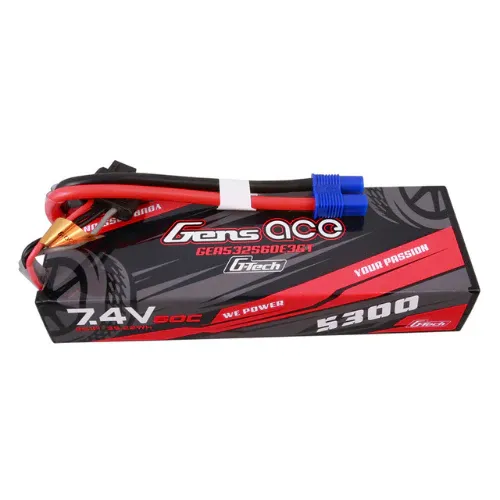 Gens Ace 5300mAh 2S1P 7.4V HardCase G-Tech Lipo Battery Pack 24# EC3 Plug RC Car GEA532S60E3GT für Winterbetrieb