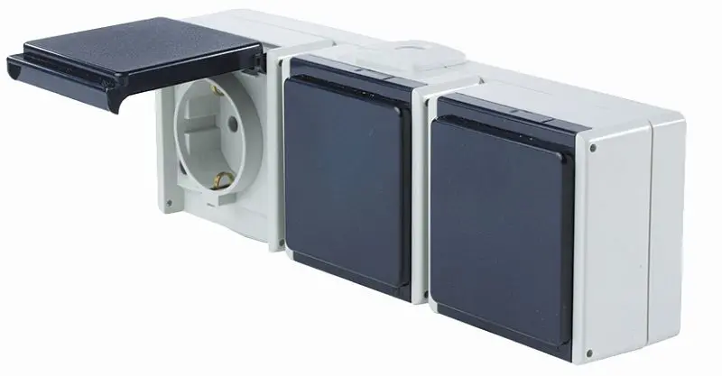 as-Schwabe Steckdose 3-fach waagerecht 3 Leitungseinführungen Gehäuse hellgrau 62464