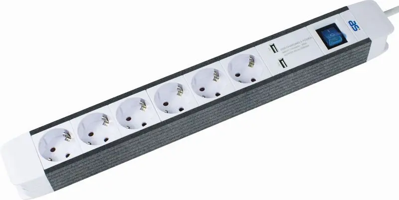 as-Schwabe 6-fach Steckdosenleiste "FLASH" 15m Kunststoffmantelleitung H05VV-F3G15 mit Winkel-Sicherheit...