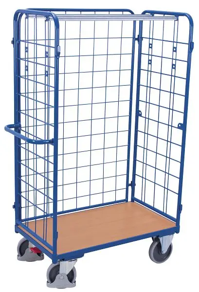 VARIOfit Paket-Dreiwandwagen hoch Ladefläche: 1.000 x 600 mm RAL 5010 enzianblau sw-600.306