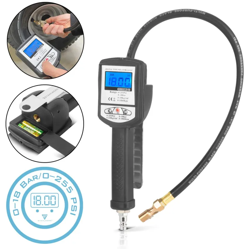 Steelworks Digital compressed air tire pistol DRP-18 ST | Compressed air tire filler Ziffernanzeige manometer | Digital ti...