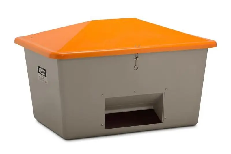 Cemo Streugutbehälter 1100 l mit Entnahmeöffnung Behälter grau Deckel orange Abmessungen: 163 x 121 x 101 cm 7436