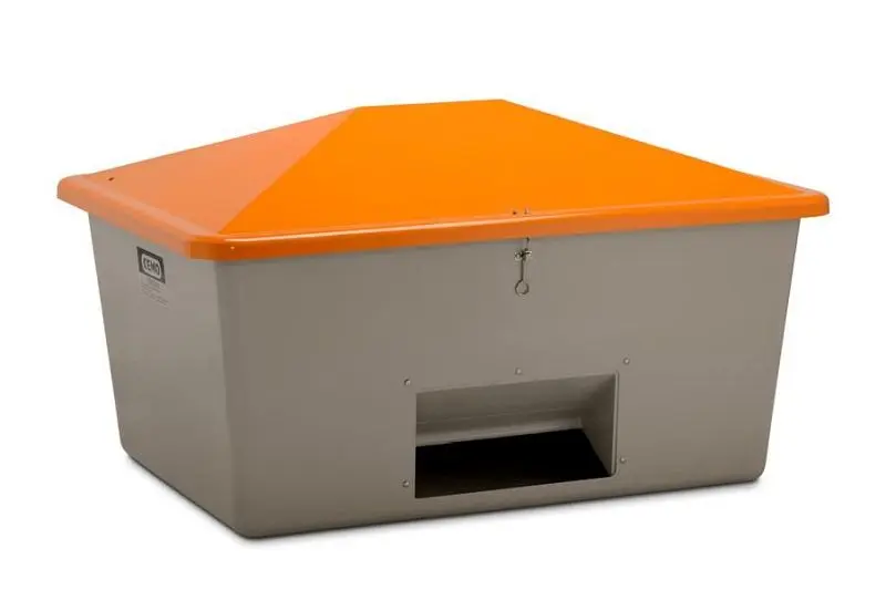 Cemo Streugutbehälter 1500 l mit Entnahmeöffnung Behälter grau Deckel orange Abmessungen: 184 x 143 x 104 cm 7438