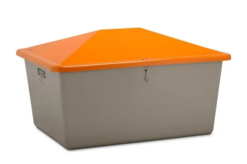 Cemo Streugutbehälter 1500 l ohne Entnahmeöffnung Behälter grau Deckel orange Abmessungen: 184 x 143 x 104 cm 7437