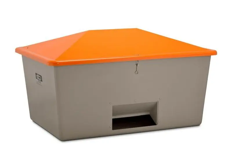 Cemo Streugutbehälter 2200 l mit Entnahmeöffnung Behälter grau Deckel orange Abmessungen: 213 x 152 x 124 cm 7440