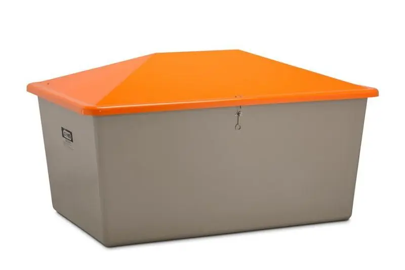 Cemo Streugutbehälter 2200 l ohne Entnahmeöffnung Behälter grau Deckel orange Abmessungen: 213 x 152 x 124 cm 7439