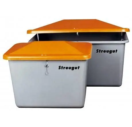 Cemo Streugutbehälter "V" mit Vandalismusdeckel 550 l ohne Entnahmeöffnung grau/orange 10896