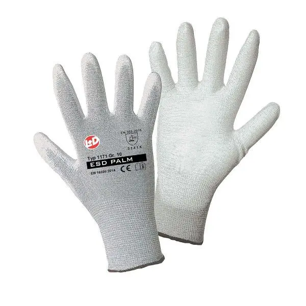 L+D ESD PALM Nylon/Carbon-PU Feinstrickhandschuhe weiße PU-Oberfläche der Innenhand Silikon frei produziert Grösse: 7 V...