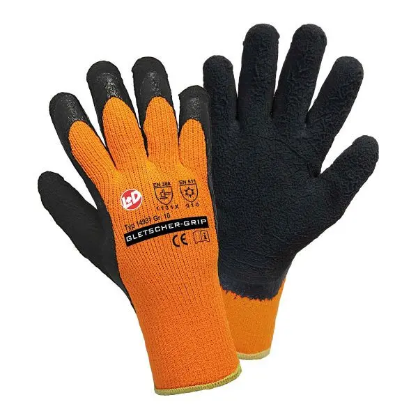 L+D GLETSCHER-GRIP Winterstrickhandschuhe leuchtorange geschäumter Latexbeschichtung weiches Innenfutter SB Label Grösse...