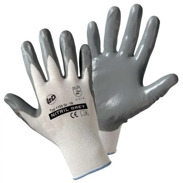 L+D NITRIL grey Feinstrickhandschuhe aus weißem Nylon mit grauer Nitrilbeschichtung Grösse: 10 VE: 120 Paar 1155-10
