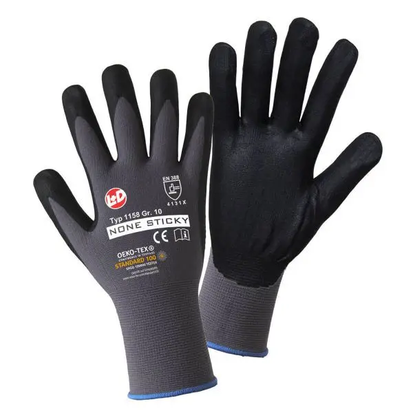 L+D NONE STICKY Foam Feinstrickhandschuhe aus grauem Nylon schwarz geschäumte Nitril Oberfläche Grösse: 9 VE: 120 Paar ...
