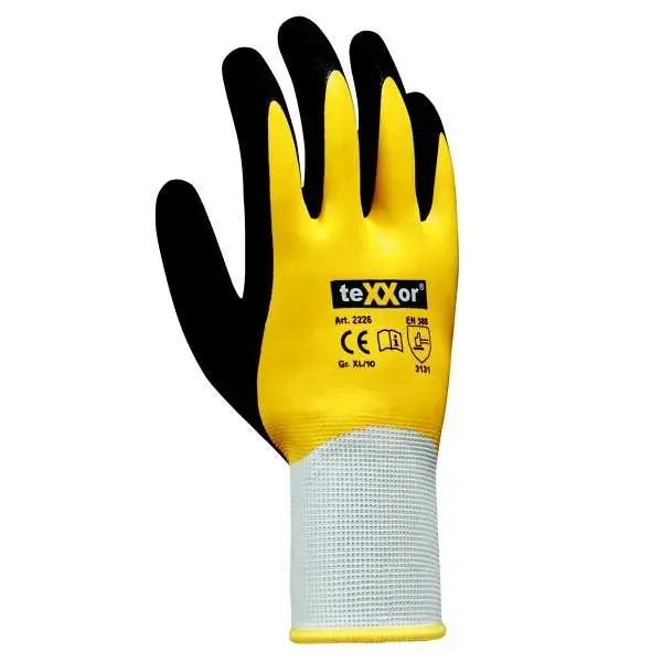 teXXor Polyester-Strickhandschuhe LATEX Grösse: 9 Farbe: weiß/gelb/schwarz VE: 1 Paar 2226-9