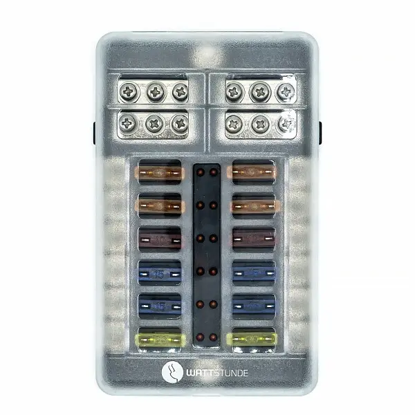 WATTSTUNDE Plus Distributor 12 mit je 4x 5A 10A 15A 20A Flachgewissungen 905-10016