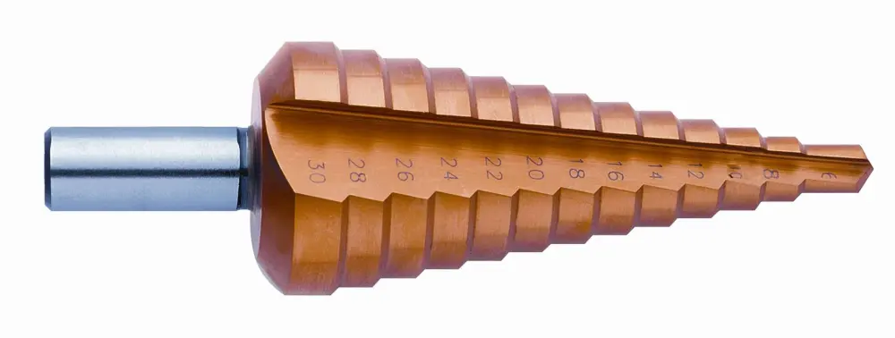 EXACT Stufenbohrer ROTASTOP Spirale/Kantenbr. HSS 6-30 mm TIN 7013