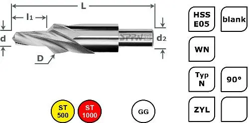 SPPW Kurzstufenbohrer HSS-E05 90° L: 120x28 Ø130x250 - M12 1234001200