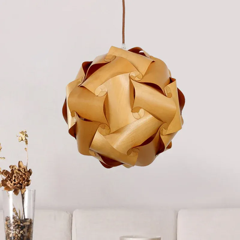 Pieced Globe Dinette Drop Pendelleuchte aus Holz mit 1 Glühbirne und minimalistischem Hängelampen-Set Hellbraun