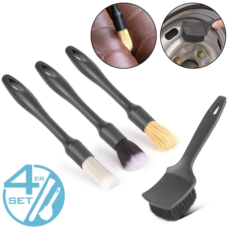 STAHLWERK Autoreinigungsbürste 4er Set Felgenbürste | Autopflege-Pinsel | Detailing-Bürste | Autowasch-Set | Radbürste...