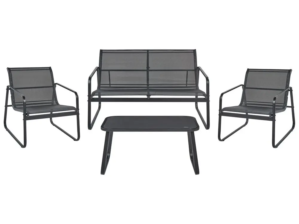 Lounge Set mit Tisch 4-Sitzer BARREA Metall Schwarz aus pulverbeschichtetem Aluminium