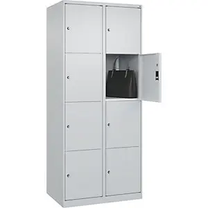 4er-Schließfachschrank Bewährt PLUS, 2 Abteile, lichtgrau, B 800 mm, 8 Fächer, mit Bodengleitern.