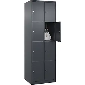 4er-Schließfachschrank Zeitlos PLUS, 2 Abteile, grau, B 600 mm, 8 Fächer, mit Bodengleitern.