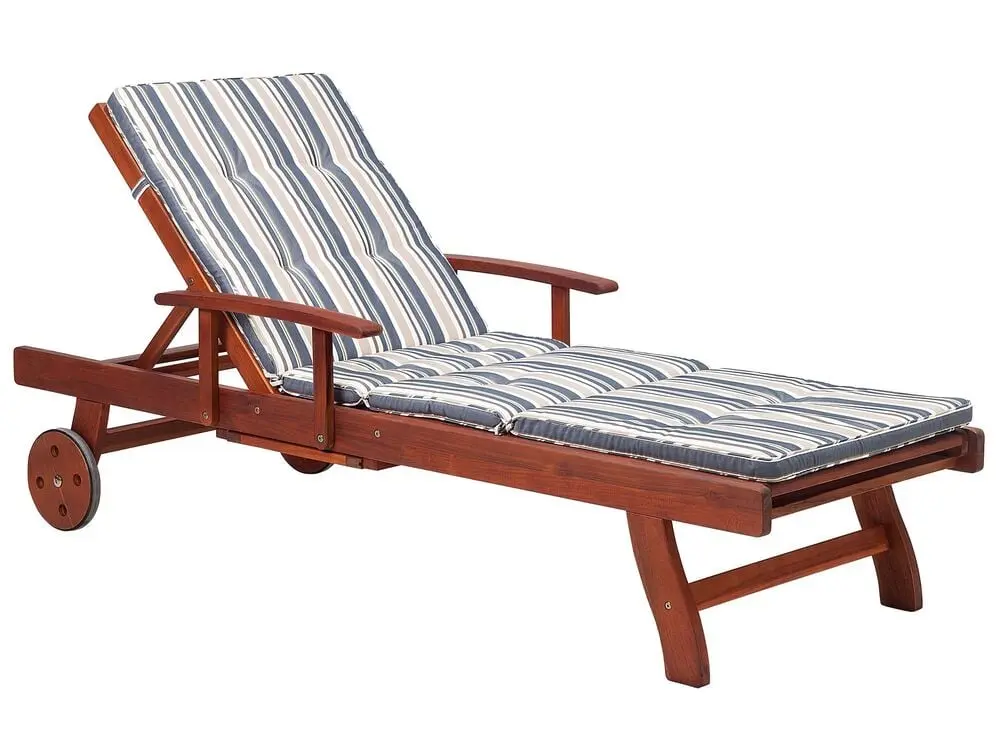 Wooden Garden Sun Lounger Gestreift Blue Cushion TOSCANA