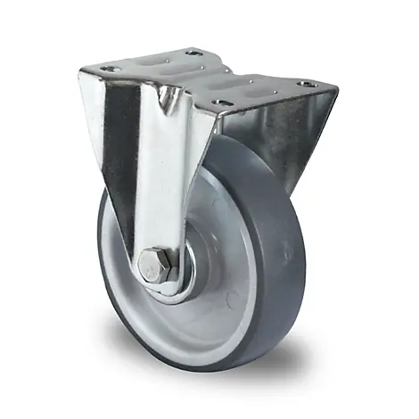 CASCOO Bockrolle P2V2, mit Rad-ø 80 mm x B 32 mm, Polypropylen-Felge, Elastomer-Lauffläche, grau, Rollenlager, bis 80 kg