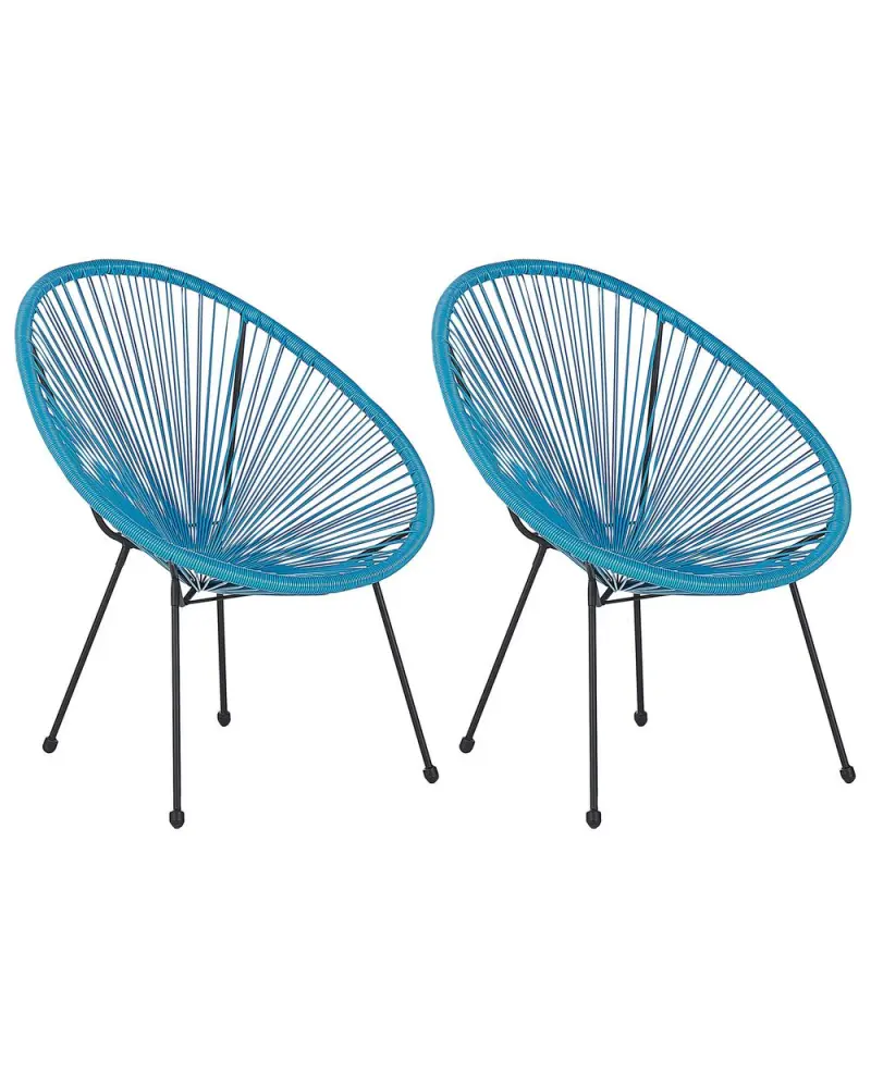 Gartenstuhl 2er Set ACAPULCO II Polyrattan Blau aus PVC-beschichtetem Polyester