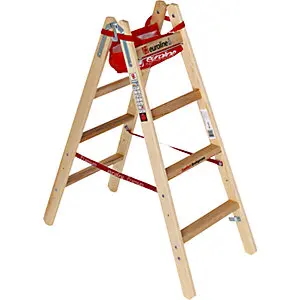 Holz-Stehleiter mit Komfort-Breitsprossen, beidseitig begehbar, 2 x 4 Sprossen. Grau und Transparent