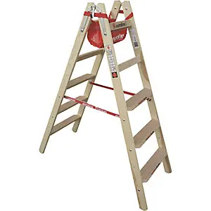 Holz-Stehleiter mit Komfort-Stufen, beidseitig begehbar, 2 x 5 Stufen. mit Reißverschluss & Belüftung