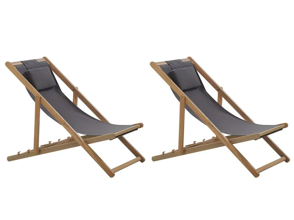 Leichte Liegestuhl Akazienholz hellbraun 2er Set mit 2 Ersatzstoffbezügen (mehrere Varianten zur Auswahl) AVELLINO