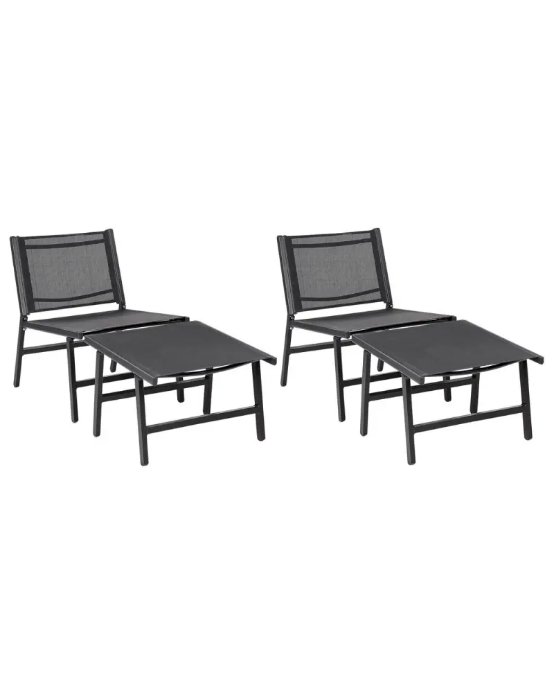 Passgenaue Gartenstuhl 2er Set MARCEDDI mit Fußstütze Metall Schwarz