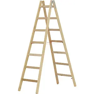 Universal- Holz-Stehleiter, mit Sprossen, beidseitig begehbar, 2 x 7 Sprossen.