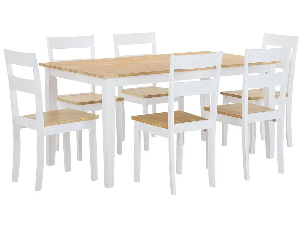 Esszimmer Set GEORGIA Holz Braun / Weiß 6-Sitzer inkl. Sitzkissen
