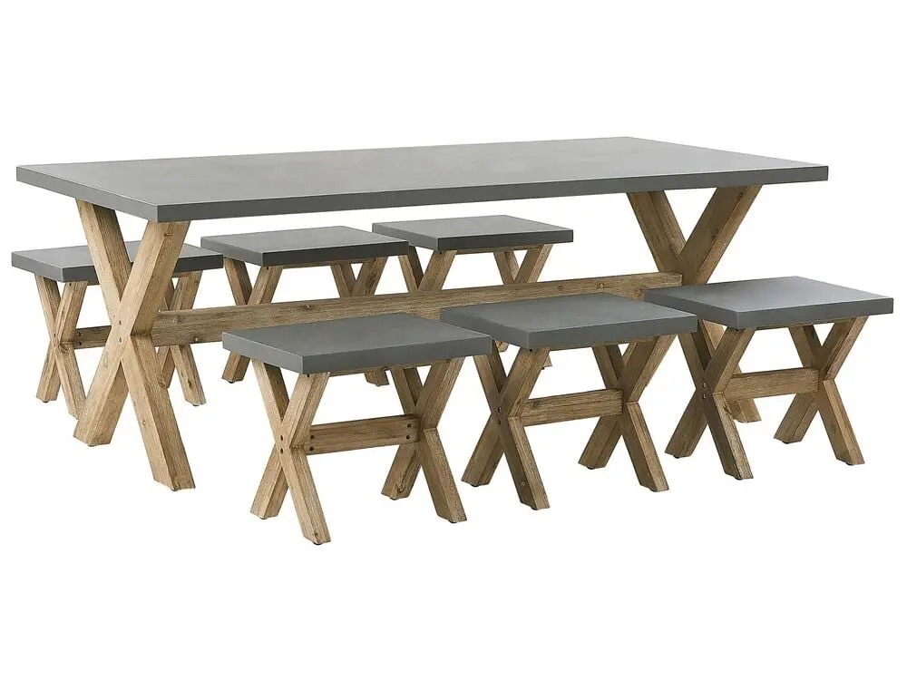 Garden Dining Set Stools 6 Seater OLBIA Concrete Grey