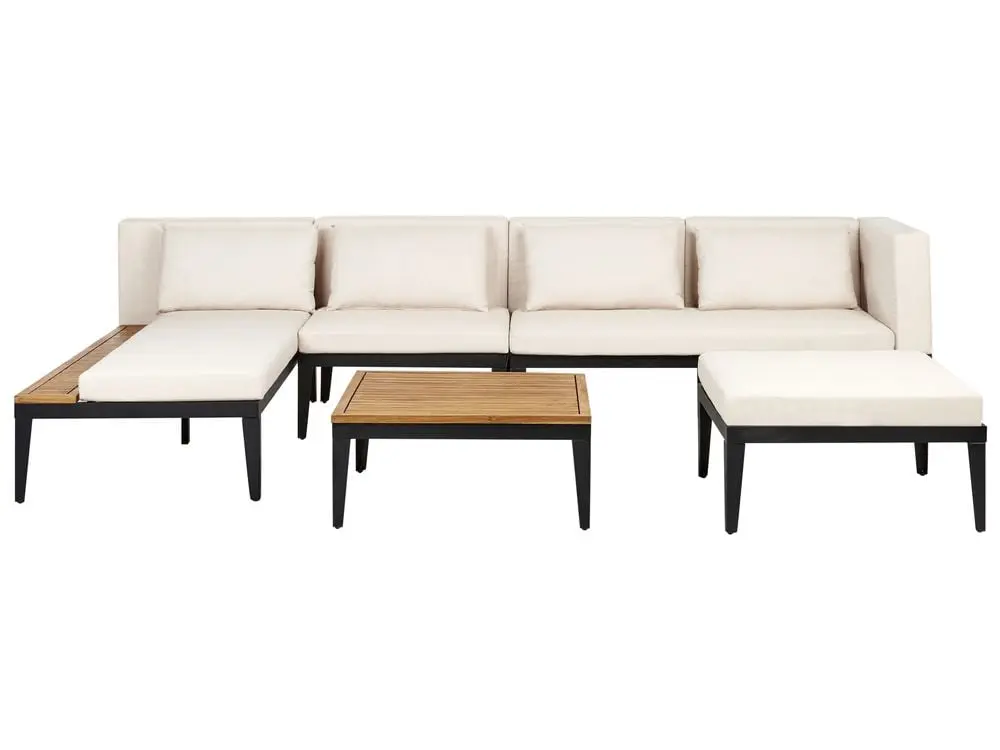 Garden Lounge Set Table and Ottoman 4 Seater BRACCIANO Right Hand Amtlich bestätigt Acacia Wood Light Beige