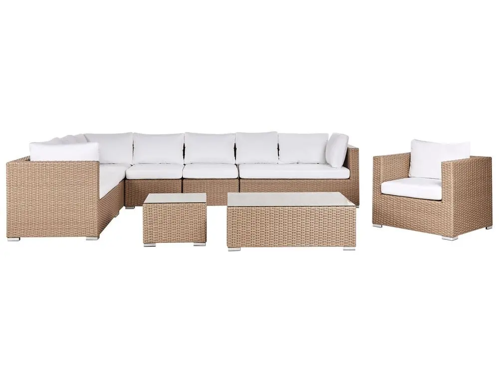 Garden Lounge Set Table 8 Seater XXL Right Hand Modular PE Rattan Sand Sandfarben