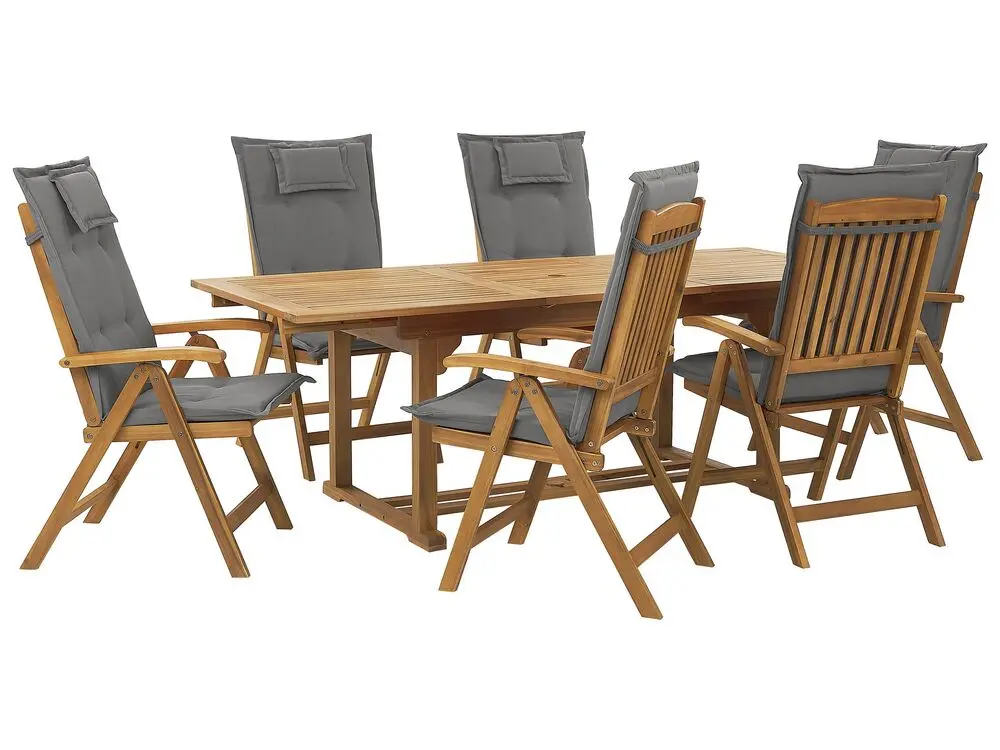 Gartenmöbel Set 6-Sitzer JAVA inkl. Kissen Akazienholz Graphitgrau aus pulverbeschichtetem Stahl