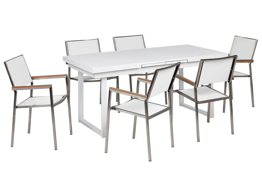 Gartenmöbel Set 6-Sitzer VALCANETTO/GROSSETO Metall Weiß Grau und Creme