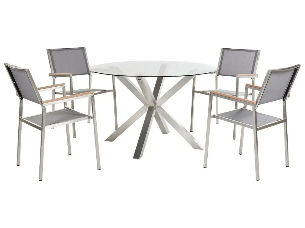 Komplettes Gartenmöbel Set 4-Sitzer MALETTO/GROSSETO Edelstahl Silber