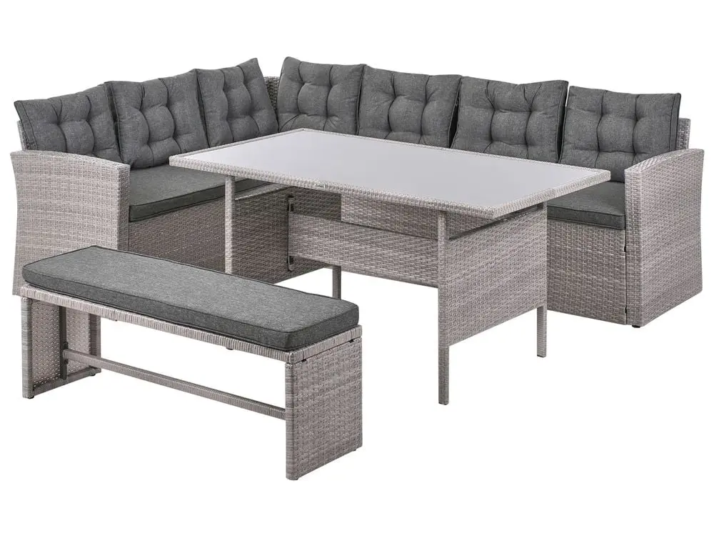 Lounge Set mit Tisch 8-Sitzer VITERBO inkl. Kissen Polyrattan Grau aus PE-Geflecht und Aluminium