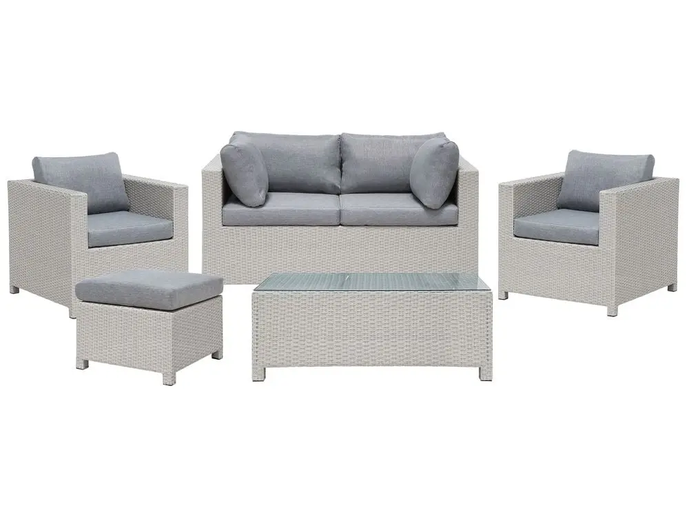 Lounge Set mit Tisch und Ottomane 4-Sitzer MILANO Polyrattan Hellgrau