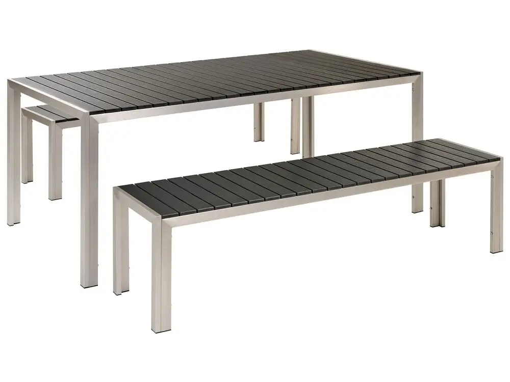 Loungemöbel- Gartenmöbel Set mit Bänken 6-Sitzer NARDO Schwarz / Silber