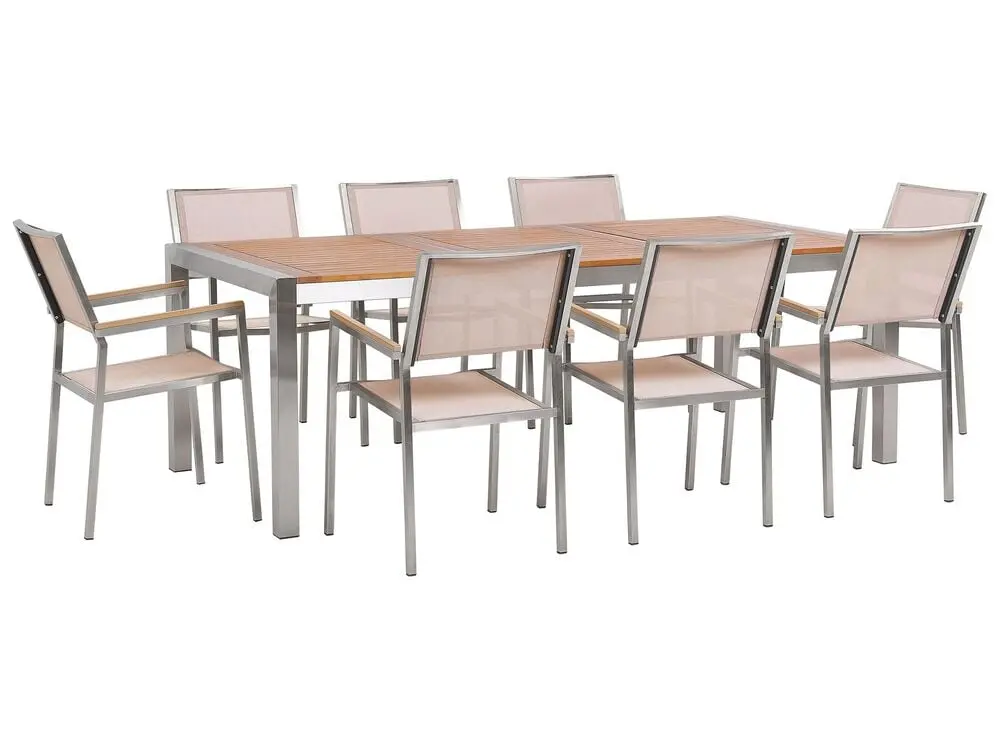 Rattan- Gartenmöbel Set 8-Sitzer GROSSETO Eukalyptusholz Braun / Hellbraun