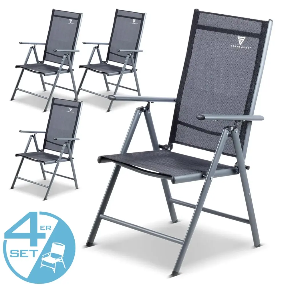 Stahlwerk Camping chair CS-103 ST 4 Set garden chair | Folding chair | Folding armchair | Aluminum chair | Hochlehner | Te...