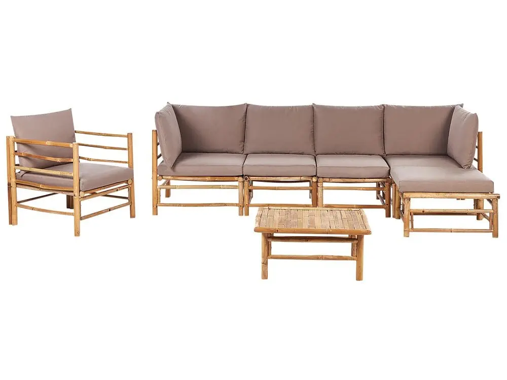 Garden Lounge Set Table 6 Seater CERRETO Left Hand Bambusfaser Wood Taupe