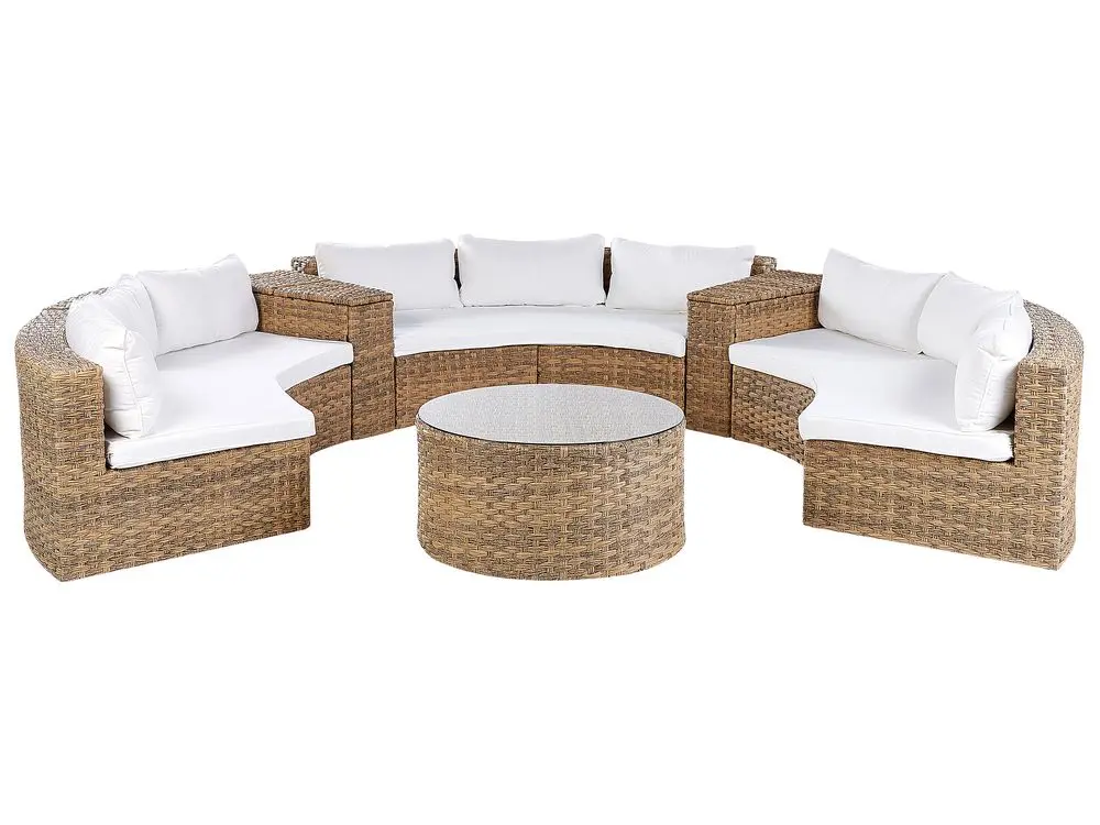 Garden Lounge Set Table 9 Seater SEVERO PE Rattan Golden Braun