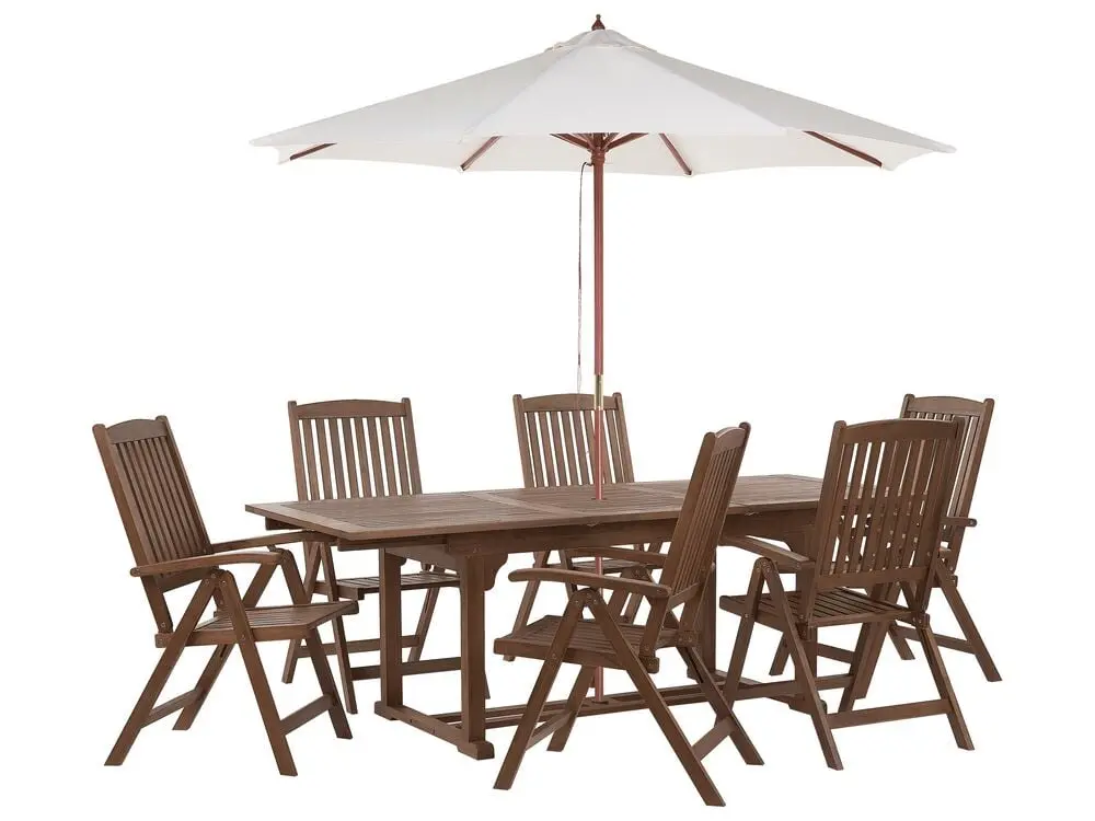 Gartenmöbel Set 6-Sitzer AMANTEA mit Schirm Akazienholz Elfenbein
